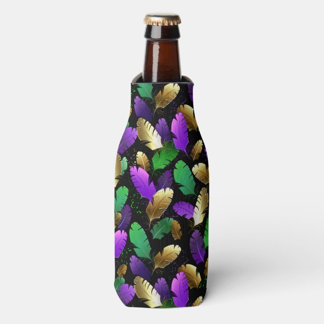 Seamless Pattern with Mardi Gras feathers Bottle Cooler (Bottle Front)