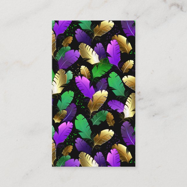 Seamless Pattern with Mardi Gras feathers Business Card (Front)