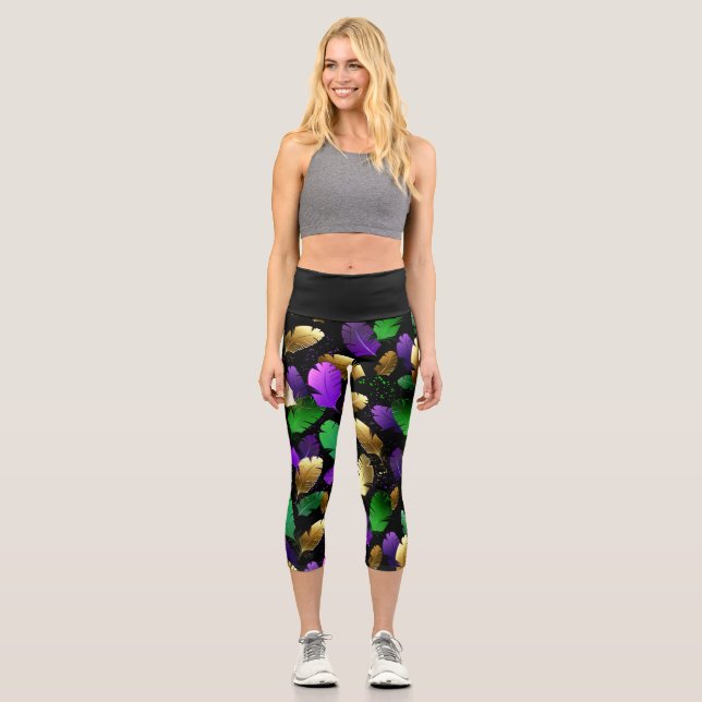 Seamless Pattern with Mardi Gras feathers Capri Leggings (Front)
