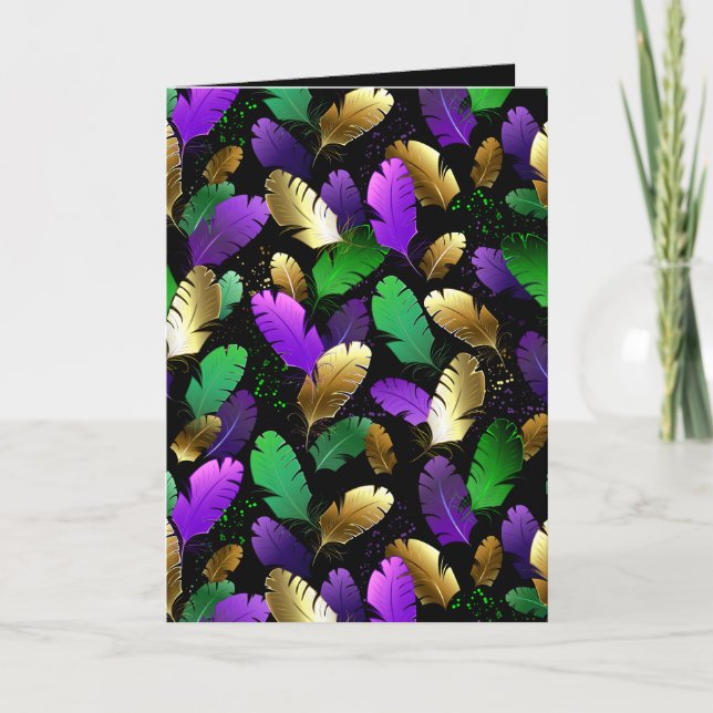 Seamless Pattern with Mardi Gras feathers Card (Front)