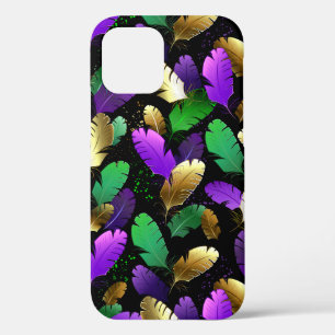Seamless Pattern with Mardi Gras feathers iPhone 12 Case