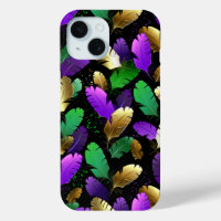 Seamless Pattern with Mardi Gras feathers