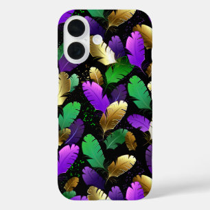 Seamless Pattern with Mardi Gras feathers iPhone 16 Case