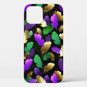Seamless Pattern with Mardi Gras feathers iPhone 12 Case