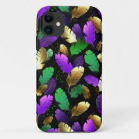 Seamless Pattern with Mardi Gras feathers