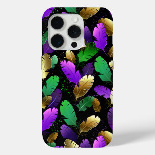 Seamless Pattern with Mardi Gras feathers iPhone 15 Pro Case