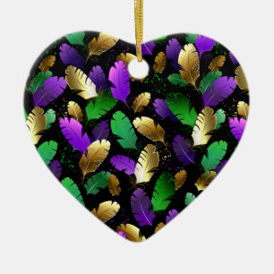 Seamless Pattern with Mardi Gras feathers Ceramic Ornament