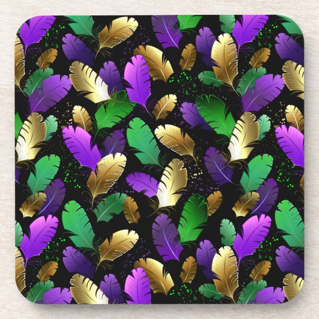 Seamless Pattern with Mardi Gras feathers Coaster (Front)