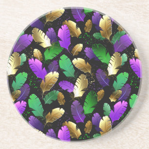 Seamless Pattern with Mardi Gras feathers Coaster