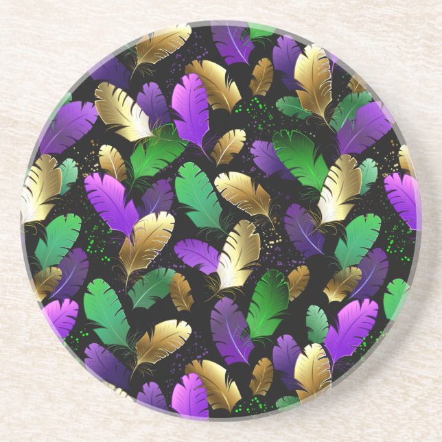 Seamless Pattern with Mardi Gras feathers Coaster (Front)