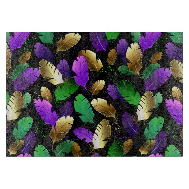 Seamless Pattern with Mardi Gras feathers Cutting Board (Front)