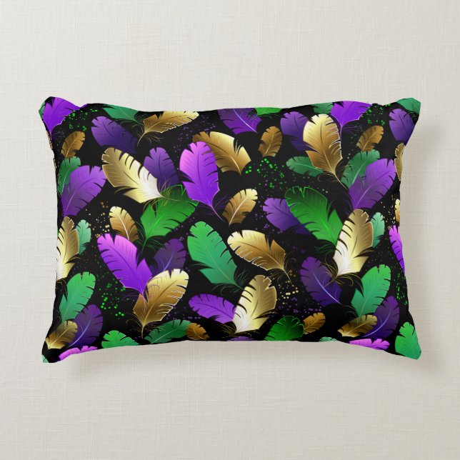 Seamless Pattern with Mardi Gras feathers Decorative Cushion (Front)
