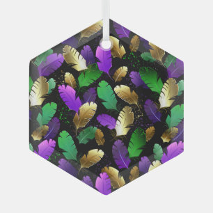 Seamless Pattern with Mardi Gras feathers Glass Tree Decoration