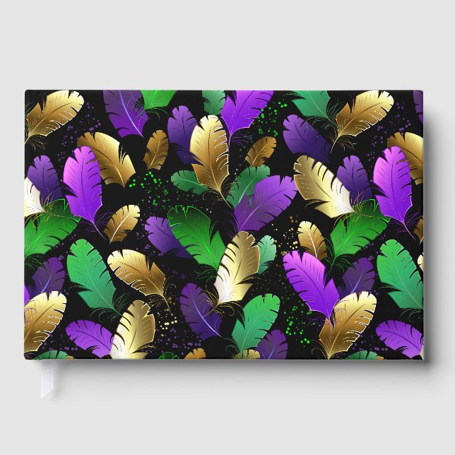 Seamless Pattern with Mardi Gras feathers Guest Book (Front)