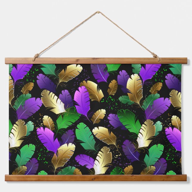 Seamless Pattern with Mardi Gras feathers Hanging Tapestry (Front)