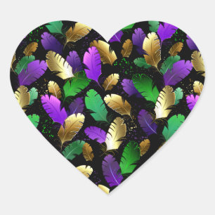 Seamless Pattern with Mardi Gras feathers Heart Sticker