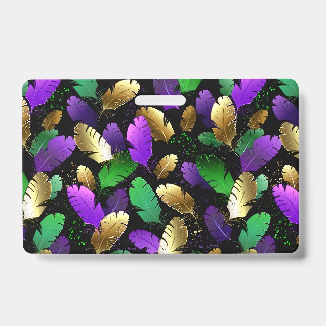 Seamless Pattern with Mardi Gras feathers ID Badge (Front)