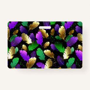 Seamless Pattern with Mardi Gras feathers ID Badge