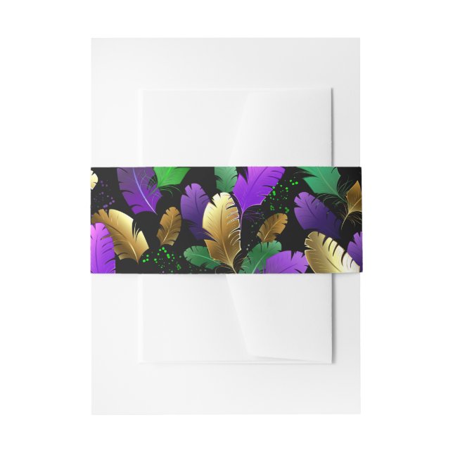 Seamless Pattern with Mardi Gras feathers Invitation Belly Band (Front Example)