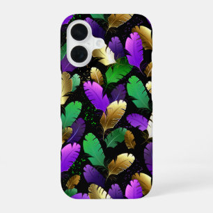 Seamless Pattern with Mardi Gras feathers iPhone 16 Case