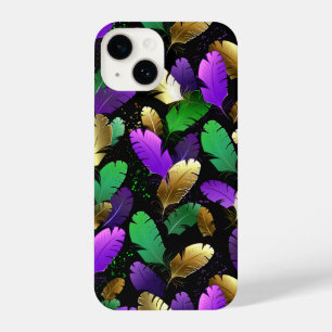 Seamless Pattern with Mardi Gras feathers iPhone 14 Case