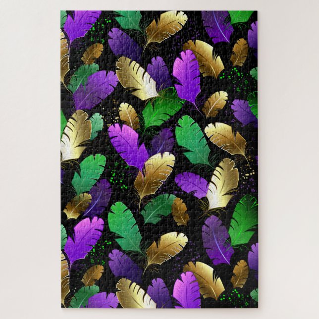 Seamless Pattern with Mardi Gras feathers Jigsaw Puzzle (Vertical)