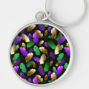 Seamless Pattern with Mardi Gras feathers Key Ring