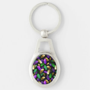Seamless Pattern with Mardi Gras feathers Key Ring