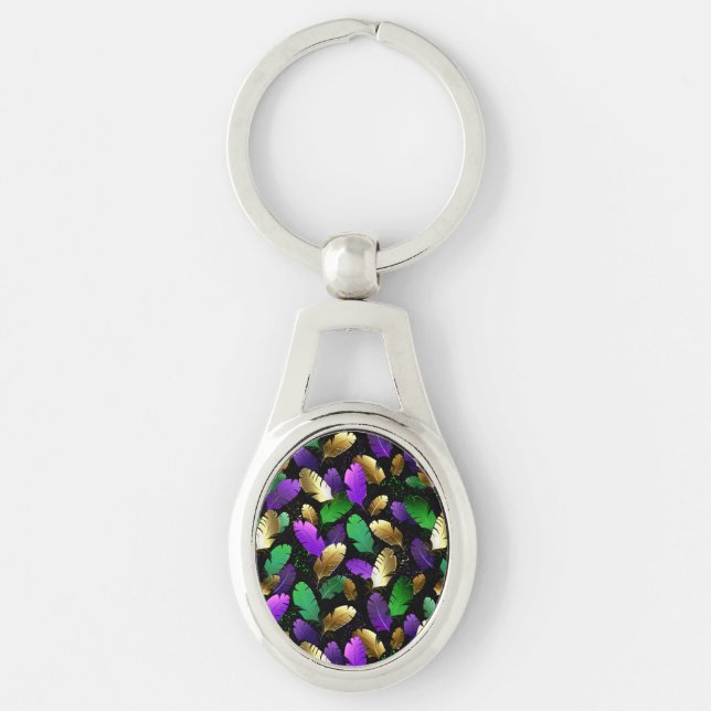 Seamless Pattern with Mardi Gras feathers Key Ring (Front)