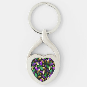 Seamless Pattern with Mardi Gras feathers Key Ring