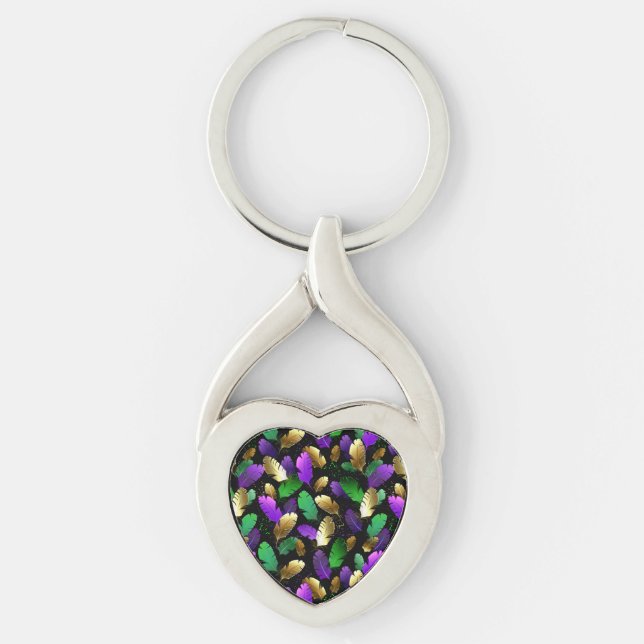 Seamless Pattern with Mardi Gras feathers Key Ring (Front)