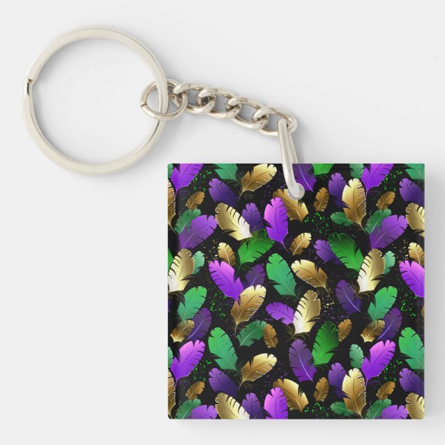 Seamless Pattern with Mardi Gras feathers Key Ring (Front)