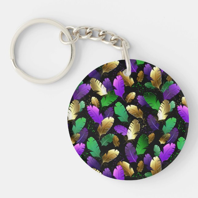 Seamless Pattern with Mardi Gras feathers Key Ring (Front)