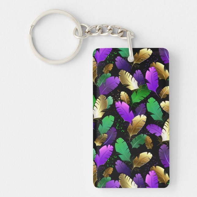 Seamless Pattern with Mardi Gras feathers Key Ring (Front)