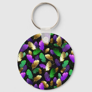 Seamless Pattern with Mardi Gras feathers Key Ring