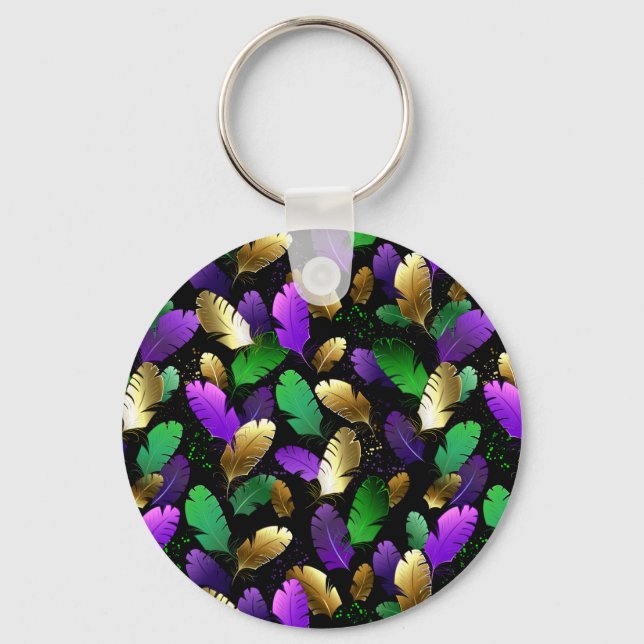 Seamless Pattern with Mardi Gras feathers Key Ring (Front)