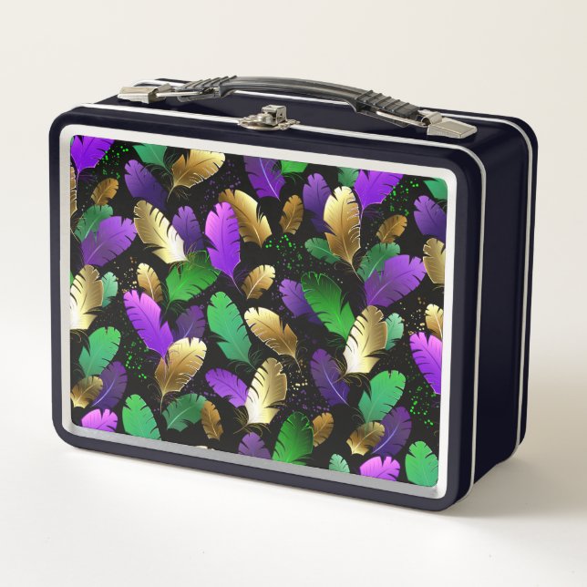 Seamless Pattern with Mardi Gras feathers Metal Lunch Box (Front)