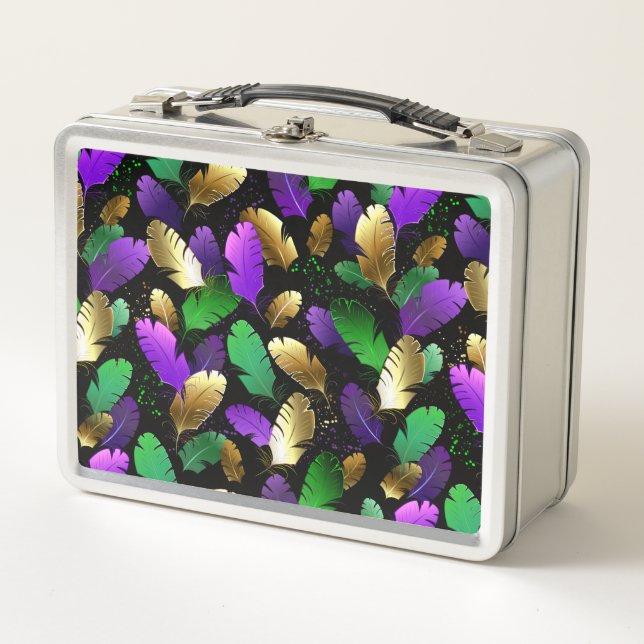 Seamless Pattern with Mardi Gras feathers Metal Lunch Box (Front)