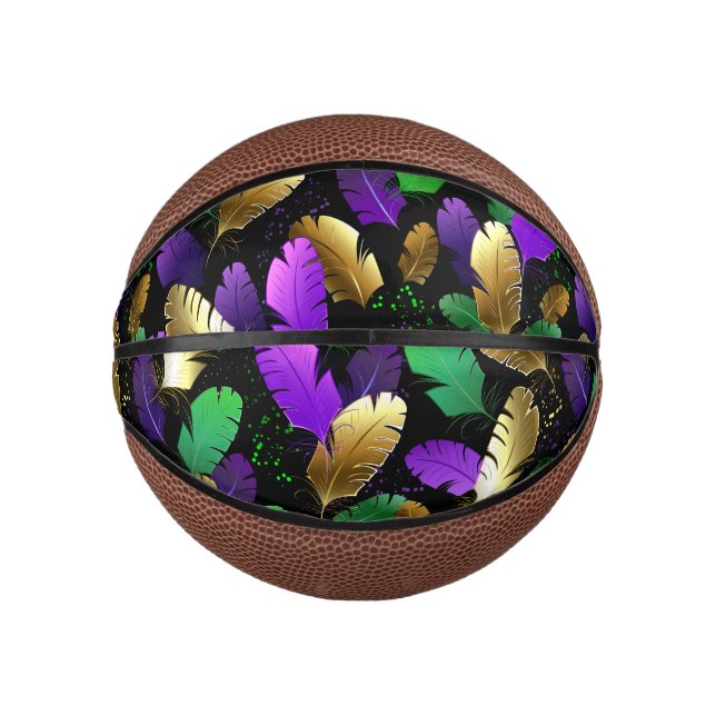 Seamless Pattern with Mardi Gras feathers Mini Basketball (Front)