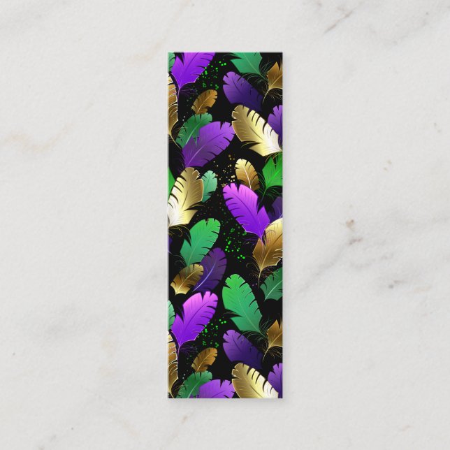 Seamless Pattern with Mardi Gras feathers Mini Business Card (Front)