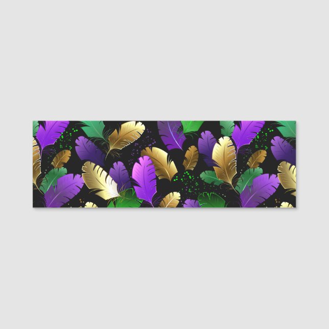Seamless Pattern with Mardi Gras feathers Name Tag (Front)