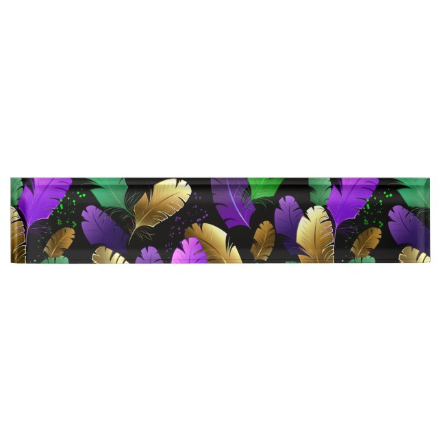 Seamless Pattern with Mardi Gras feathers Nameplate (Front)