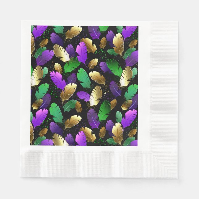 Seamless Pattern with Mardi Gras feathers Napkin (Front)