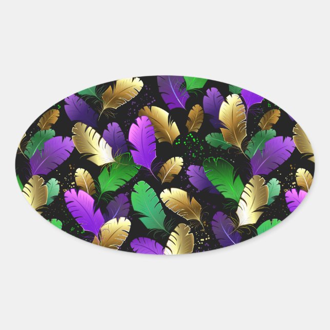 Seamless Pattern with Mardi Gras feathers Oval Sticker (Front)