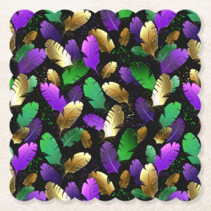 Seamless Pattern with Mardi Gras feathers Paper Coaster