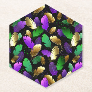 Seamless Pattern with Mardi Gras feathers Paper Coaster