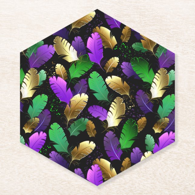 Seamless Pattern with Mardi Gras feathers Paper Coaster (Front)
