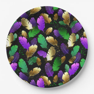 Seamless Pattern with Mardi Gras feathers Paper Plate