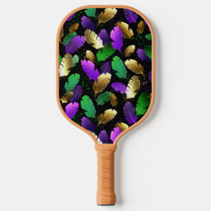 Seamless Pattern with Mardi Gras feathers Pickleball Paddle