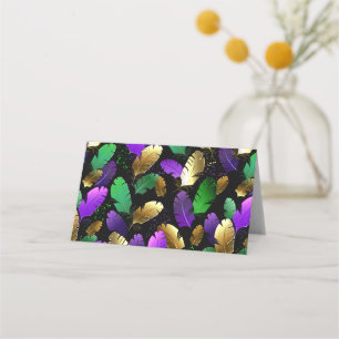 Seamless Pattern with Mardi Gras feathers Place Card